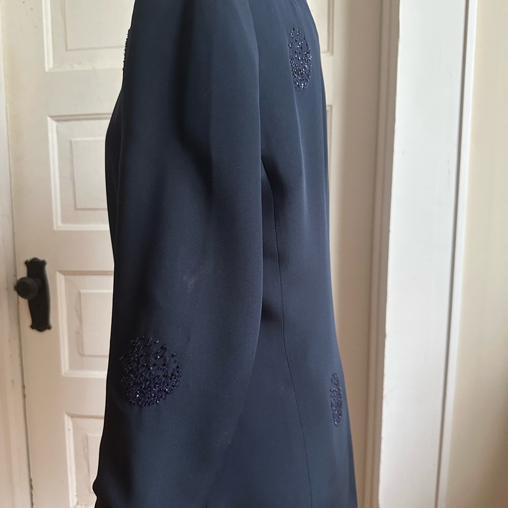 Akris Navy Silk Jacket with Hand Beaded Crystals Size 10 - Picture 3 of 16